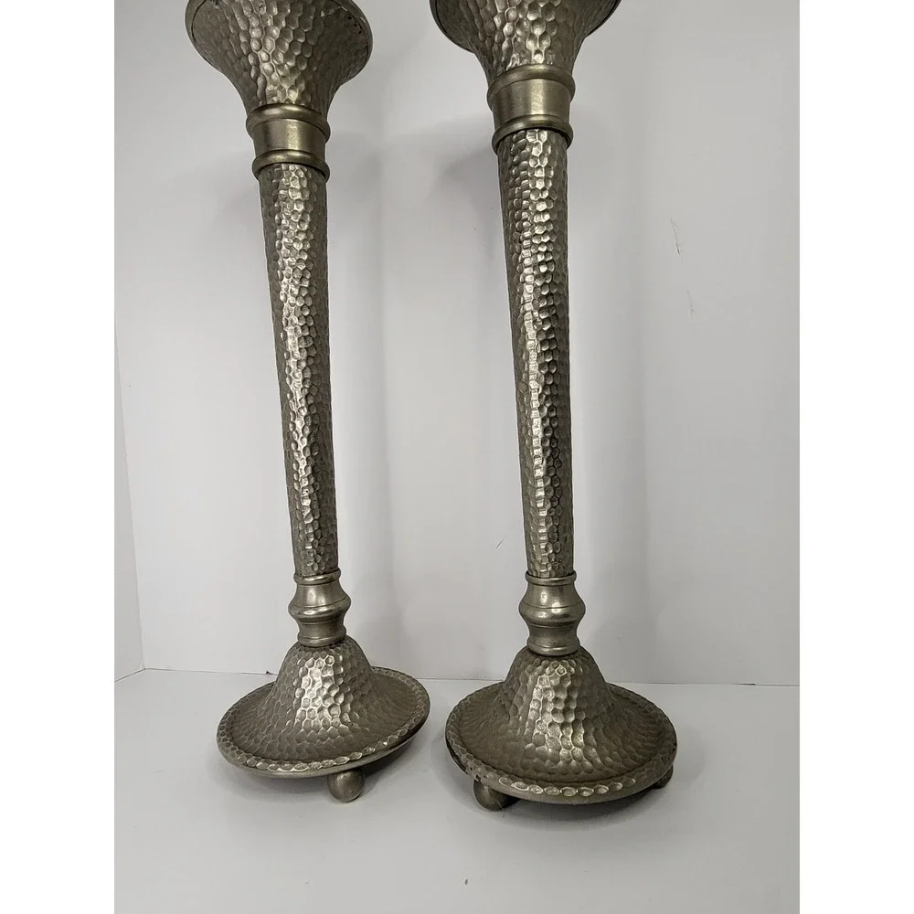 Southern Living at HOME Hammered Metal Candlestick Holders Set of 2 Silver 16.5